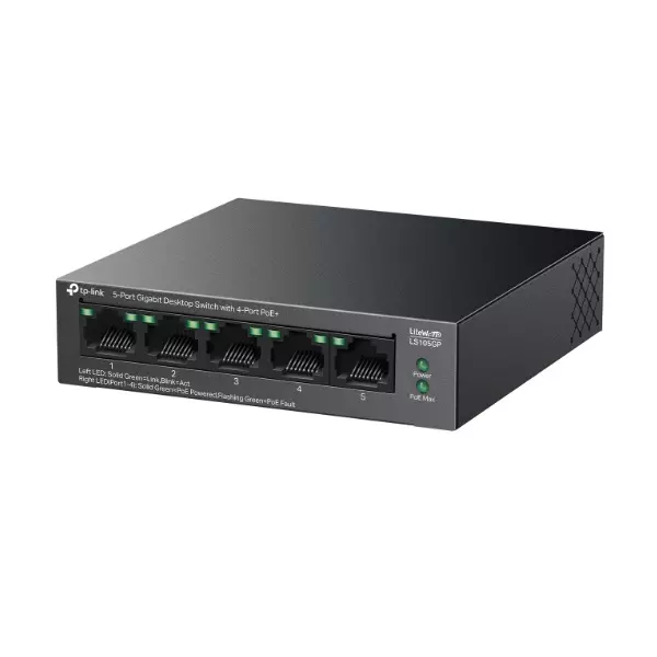 &divide; Switch no gestionable tp-link ls105gp litewave 5p giga sobremesa carcas de metal 4p poe+