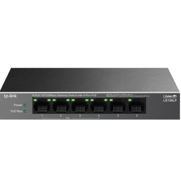 &divide; Switch no gestionable tp-link ls106lp litewave 6p 10/100 4p poe+ sobremesa carcasa metal no rack