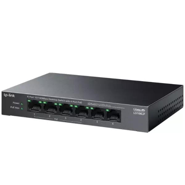 &divide; Switch no gestionable tp-link ls106lp litewave 6p 10/100 4p poe+ sobremesa carcasa metal no rack