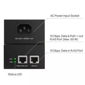 &divide; Poe injector tp-link poe370s 2p 10gbps 60w pasa datos y alimentacion por el mismo cable poe++