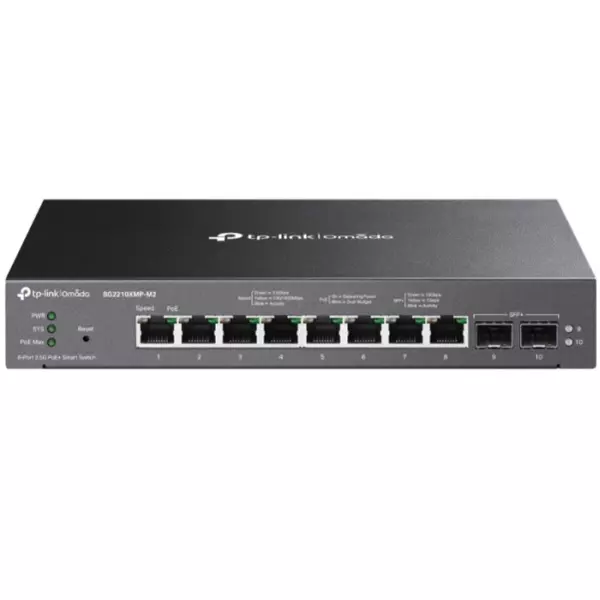 &divide; Switch semigestionable tp-link sg2210mp-m2 10p 8p poe+ 2.5gbs + 2p 10g sfp+ total 160w poe