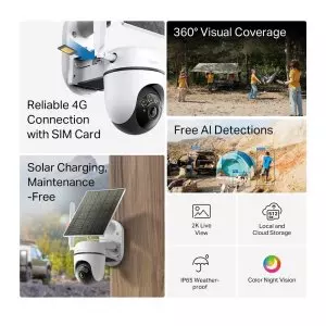 &divide; Camara ip exterior 4g lte tp-link tapo c615g alimentada por panel solar con bateria 4k