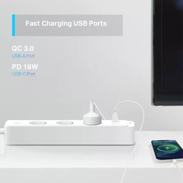 &divide; Regleta alimentacion de enchufes inteligentes wifi tp-link tapo p300 3 enchufes y 2 puertos usb 3.0