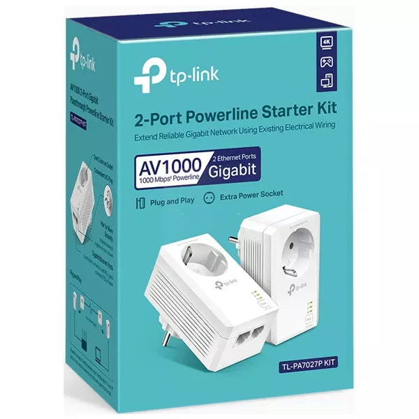 &divide; Homeplug tp-link powerline 1000mb pa7027p kit passthrough 2p giga kit 2 unidades