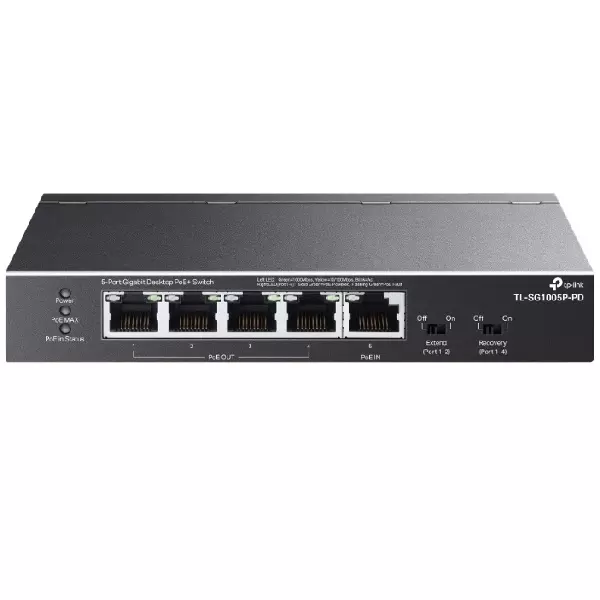 &divide; Switch no gestionable tp-link sg1005p-pd 1p giga poe++ in y 4p poe+ out sobremesa no rack carcasa me