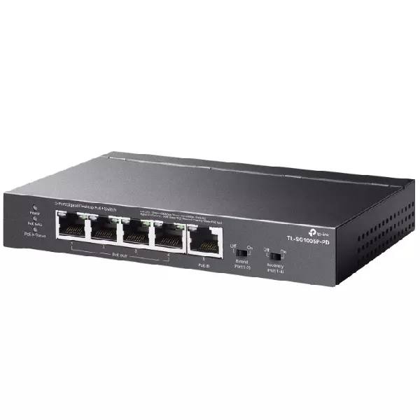 &divide; Switch no gestionable tp-link sg1005p-pd 1p giga poe++ in y 4p poe+ out sobremesa no rack carcasa me