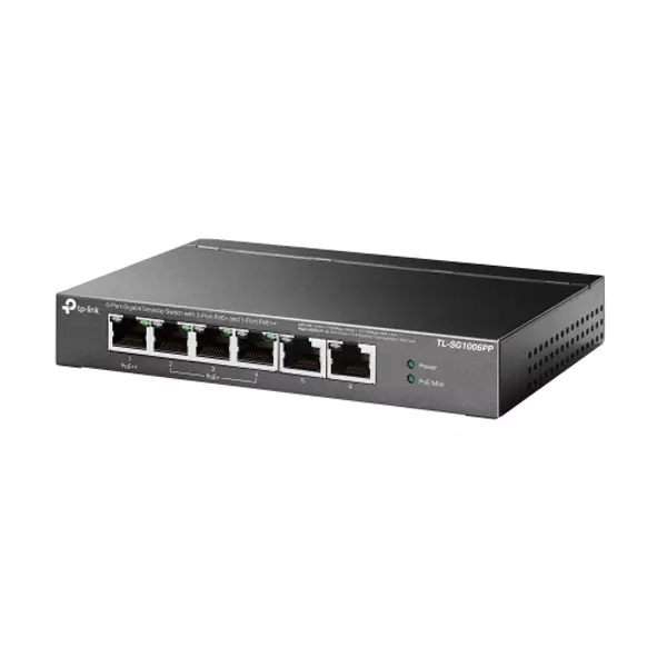 &divide; Switch no gestionable tp-link sg1006pp 6p 10/100/1000 mbps de estos 3p poe+ y 1p poe++ (64w) sobreme