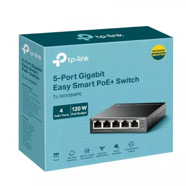 &divide; Switch semigestionables poe+ tp-link sg105mpe 5p gigabit 4p poe+ total poe+ 120w carcasa metalica