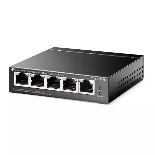 &divide; Switch semigestionables poe+ tp-link sg105pe 5p gigabit 4p poe+ total poe 65w carcasa metalica