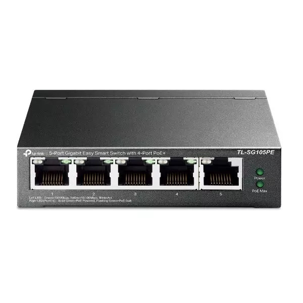 &divide; Switch semigestionables poe+ tp-link sg105pe 5p gigabit 4p poe+ total poe 65w carcasa metalica