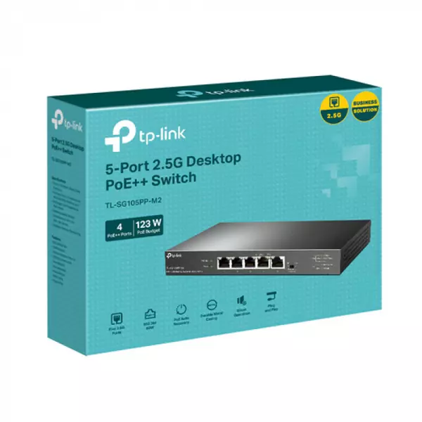 &divide; Switch no gestionable tp-link tl-sg105pp-m2 5p 2.5g con poe++ de 4p admite 60w por puerto max 123w