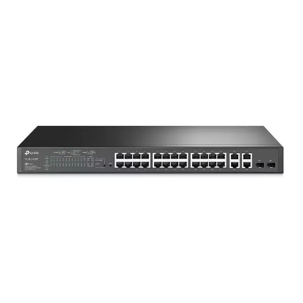 &divide; Switch gestionable l2 tp-link tl-sl2428p 28p 24x10/100 poe+ 250w 2x1gb/2x1gb sfp combo rack negro