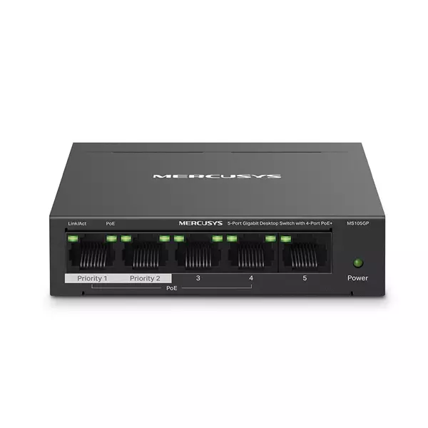&divide; Switch no gestionable mercusys ms105gp 5p 10/100/1000 de estos 4p poe+ 65w ethernet mini desktop