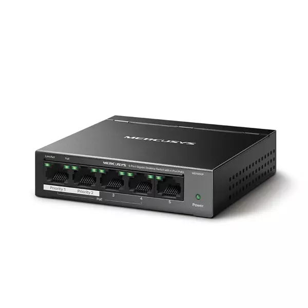 &divide; Switch no gestionable mercusys ms105gp 5p 10/100/1000 de estos 4p poe+ 65w ethernet mini desktop