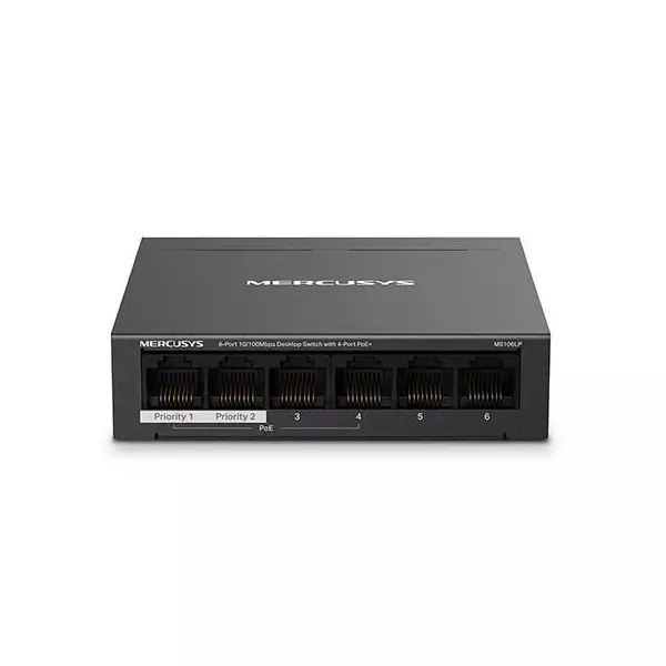 &divide; Switch poe+ no gestionable mercusys ms106lp 6p 10/100 con 4p poe+ 30w ethernet mini desktop