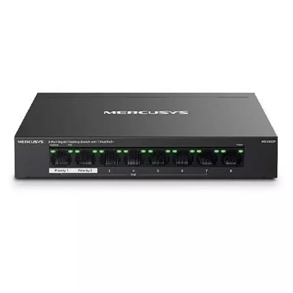 &divide; Switch poe+ no gestionable mercusys ms108gp 8p 10/100/1000 7p poe+ 65w ethernet mini desktop