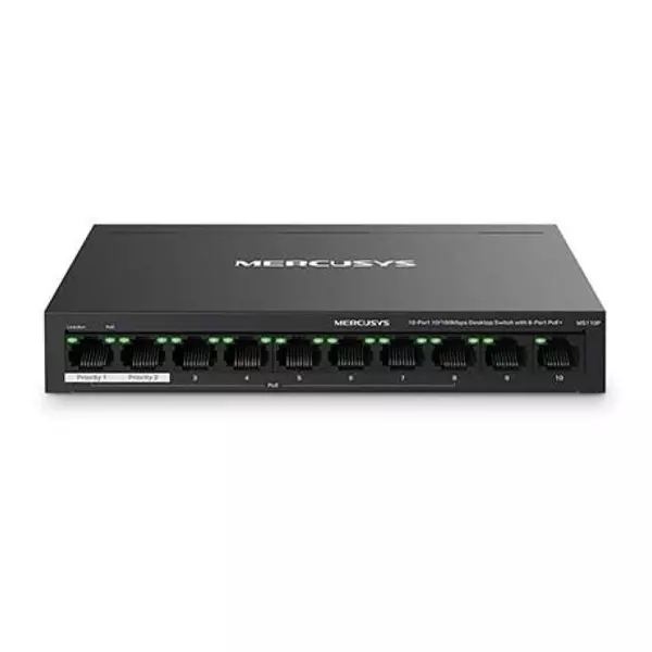 &divide; Switch poe+ no gestionable mercusys ms110p 10p 10/100 con 8p poe+ 65w ethernet mini desktop