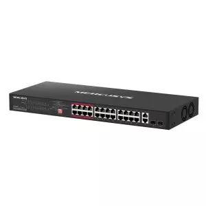 &divide; Switch no gestionable mercusys ms126cp 26p 24xfe lan 2xgb combo lan/sfp 24xpoe+ 295w carcasa metalic