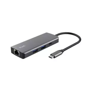 &divide; Hub usb-c trust dalyx 6 en 1 aluminio 1xhdmi 4k 2xusb-a 3.2 1xusb-c pd 100w lector sd microsd