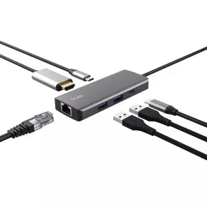 &divide; Hub usb-c trust dalyx 6 en 1 aluminio 1xhdmi 4k 2xusb-a 3.2 1xusb-c pd 100w lector sd microsd