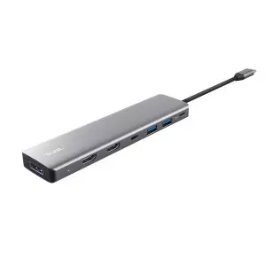&divide; Hub usb-c trust dalyx 7 en 1 aluminio 2hdmi 4k  1dp 2xusb-a 3.2 1xusb-c pd 100w