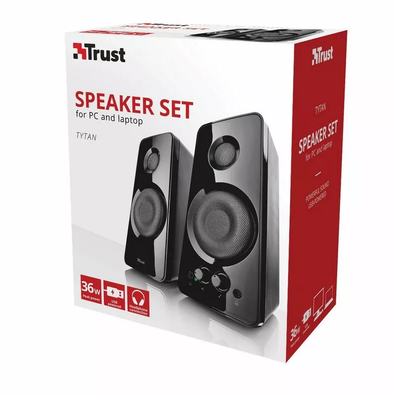 &divide; Altavoces 2.0 trust 2.0 tytan 18w rms 36w max autoalimentado usb conexion frontal auriculares negro