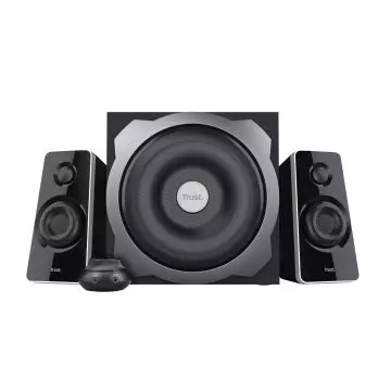 &divide; Altavoces 2.1 trust tytan subwoofer de madera, mando a distancia potencia salida 60w rms negro*