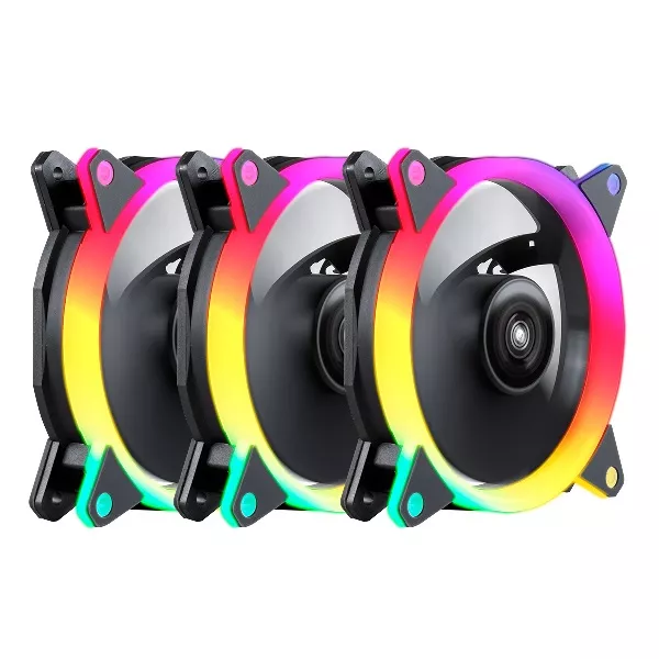 &divide; Kit 3xventilador interno unyka candy 120mm anillo argb led 7 aspas 1500rpm con mando a distancia