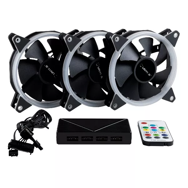 &divide; Kit 3xventilador interno unyka candy 120mm anillo argb led 7 aspas 1500rpm con mando a distancia