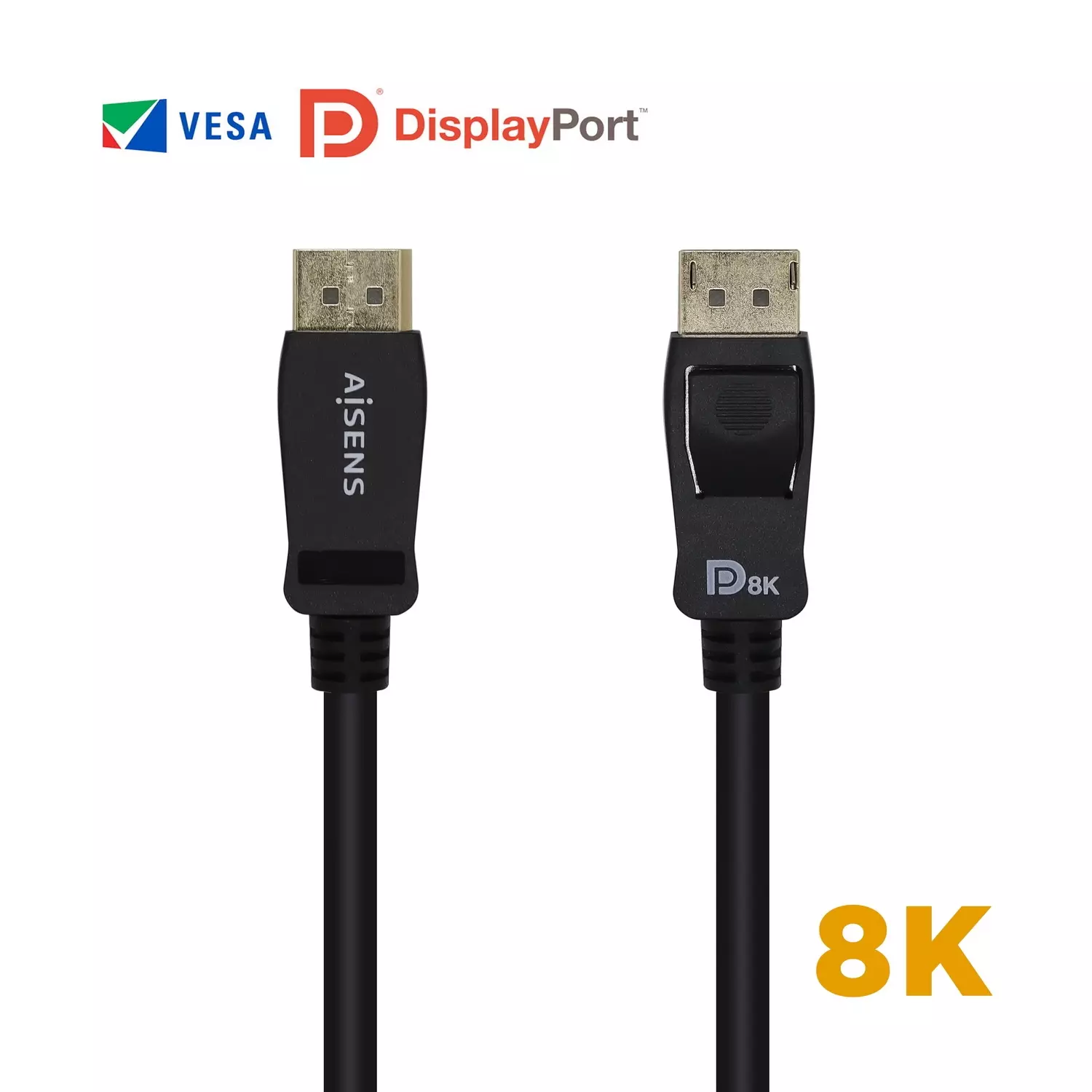 &divide; Aisens - cable displayport certificado v1.4 8k@60hz, dp/m-dp/m, negro, 0.5m