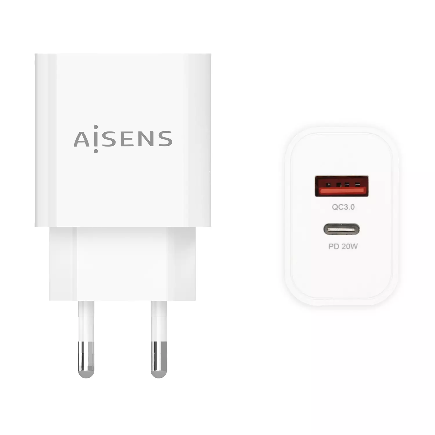 &divide; Cargador aisens 20w, 1xusb-c pd3.0, 1xusb-a qc3.0, blanco