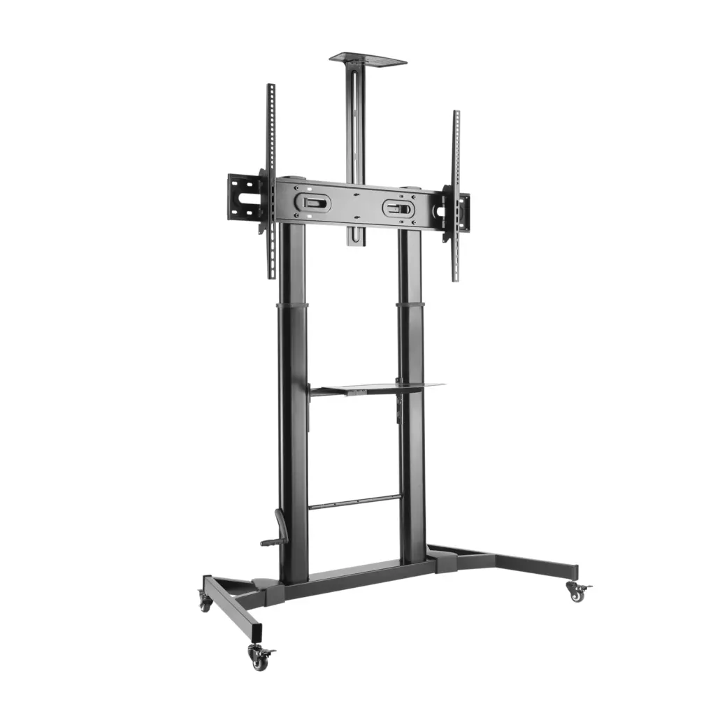 &divide; Aisens soporte de suelo eco con ruedas y manivela, bandeja para dvd y soporte de camara para monitor/tv 100kg de 60-100, negro