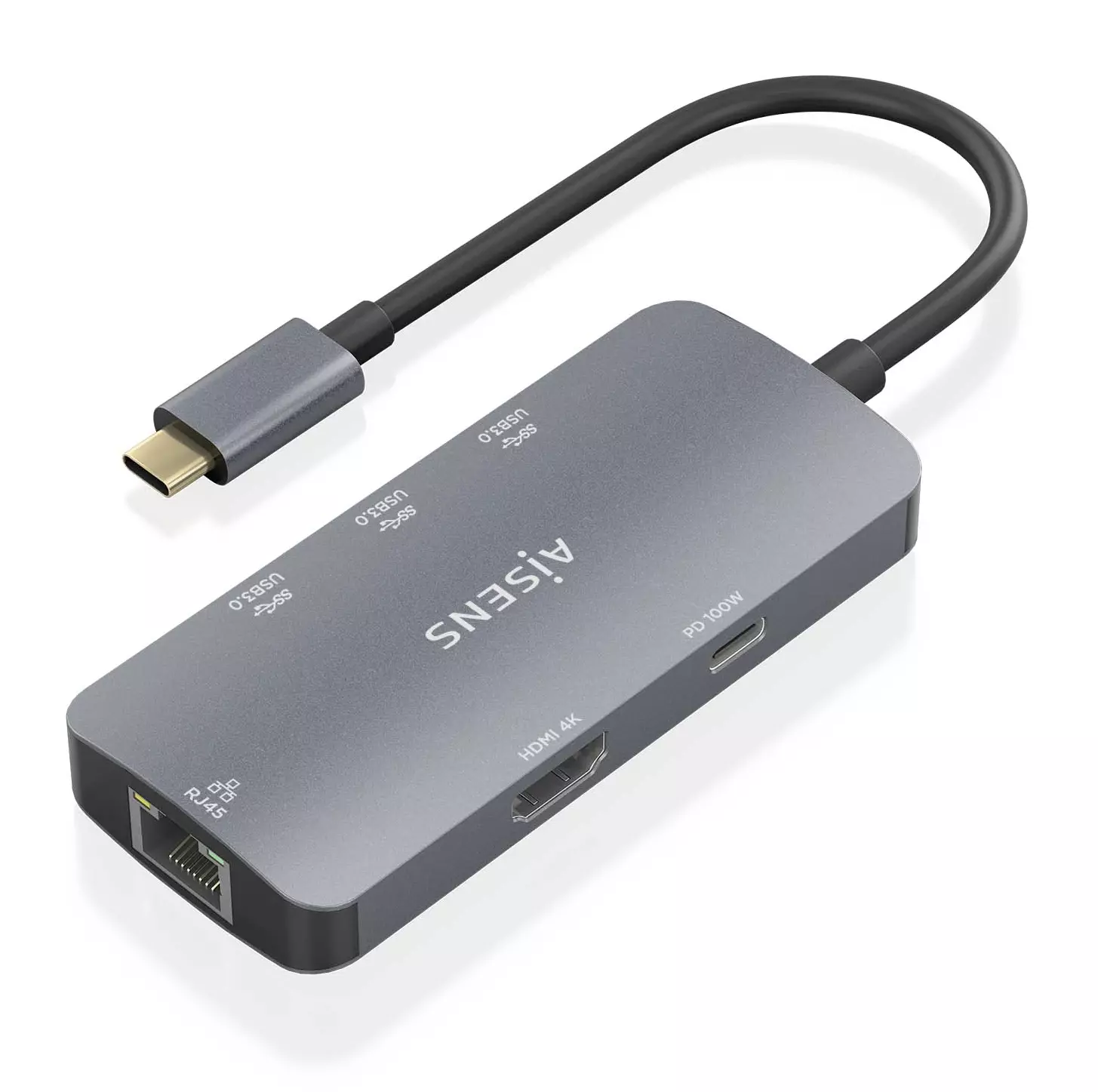 &divide; Aisens - usb-c dock 6 en 1, usb-c a 1xhdmi, 1xrj45, 3xusb-a, 1xusb-c pd, gris, 15cm