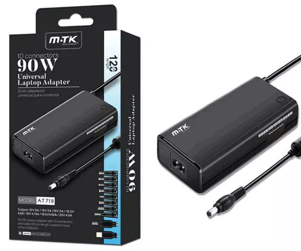 Cargador para port&aacute;til universal manual AT718 90W 10 conectores 1.2m