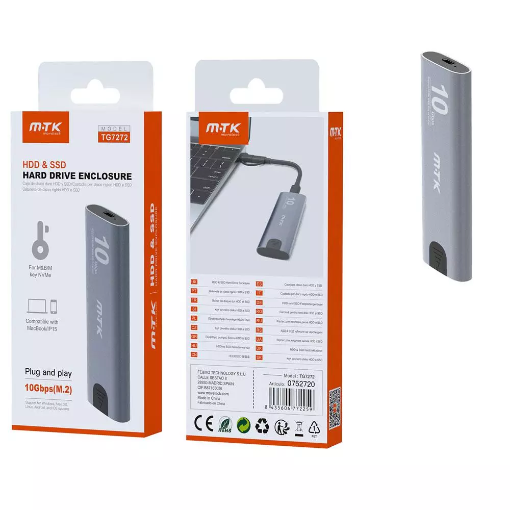Caja externa SSD NVME Type-C / TG7272 / MTK / Plata / 0752720