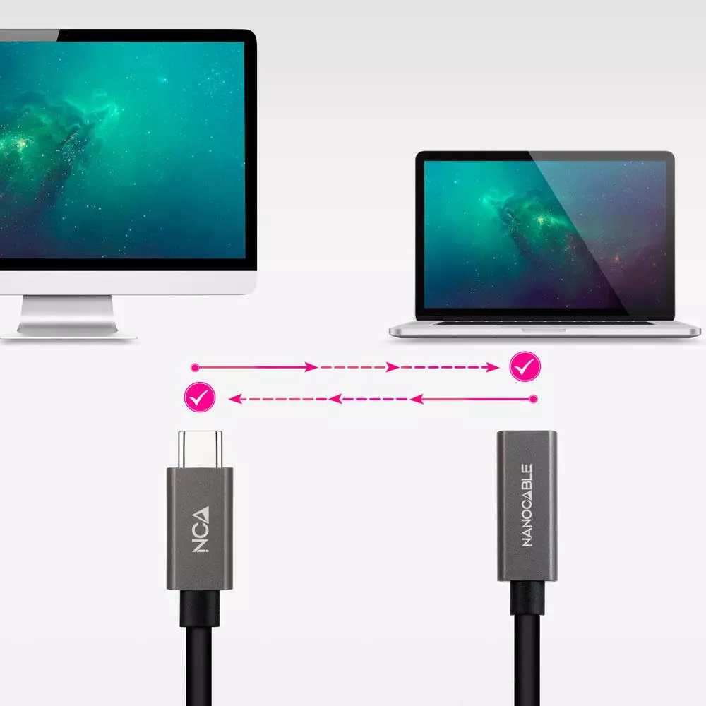 Cable prolongador Type-C  M/H / 1m / 3a / USB-C 3.2 Gen2 / 20Gbps / 4K/60Hz / 60W / Nanocable  10.01.4401