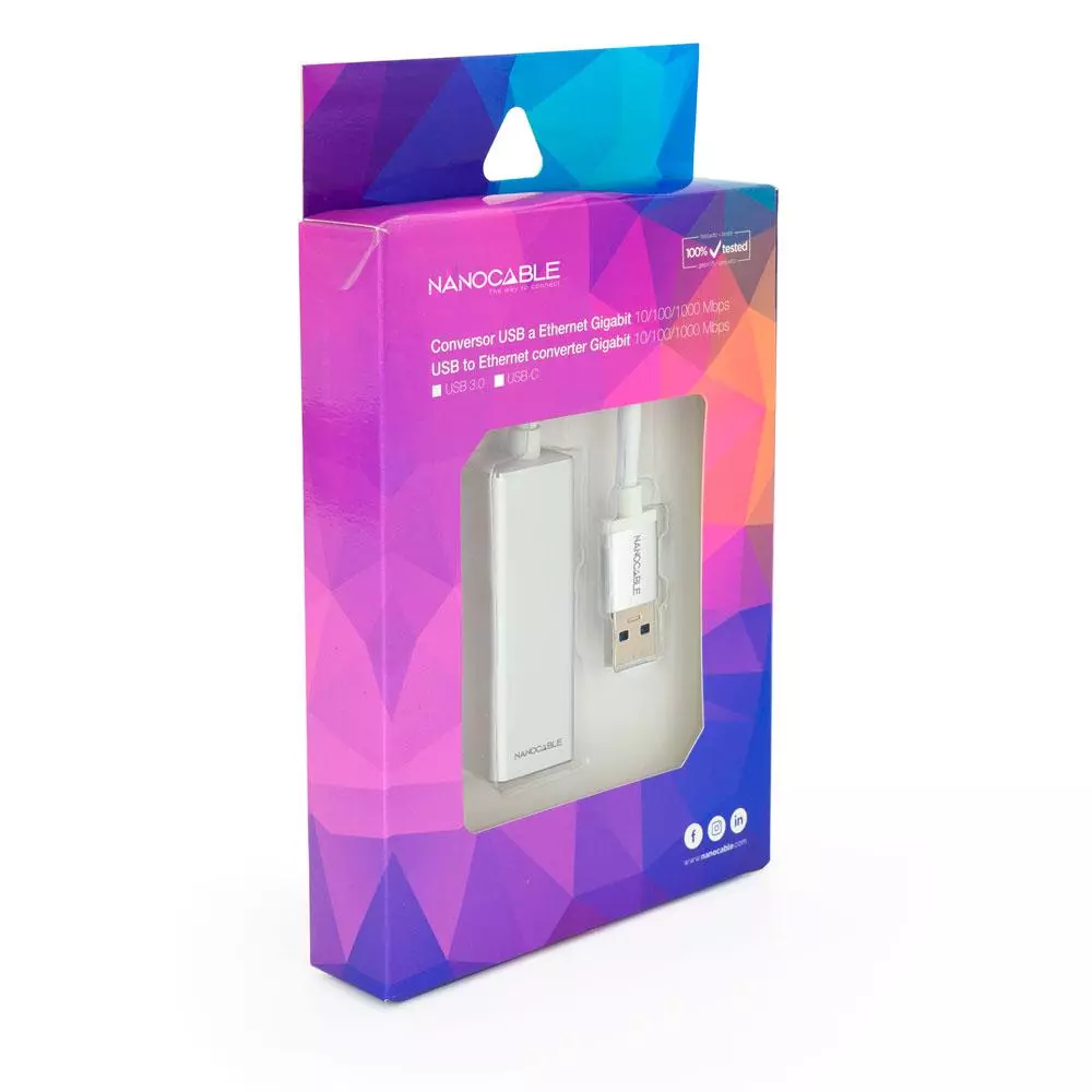 Adaptador conversor USB 3.0 a Ethernet Gigabit RJ45  15cm  Nanocable 10.03.0401