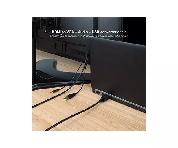 Cable adaptador HDMI a VGA + Audio + USB (Cables 1.8 Metros) Negro / Nanocable 10.15.4350