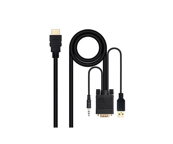 Cable adaptador HDMI a VGA + Audio + USB (Cables 1.8 Metros) Negro / Nanocable 10.15.4350