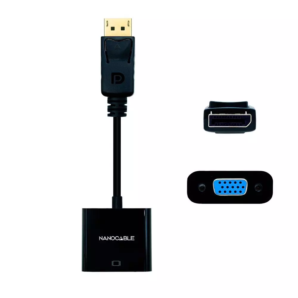 Cable adaptador Displayport a VGA M/H / 15 cm / Negro / 10.16.0602