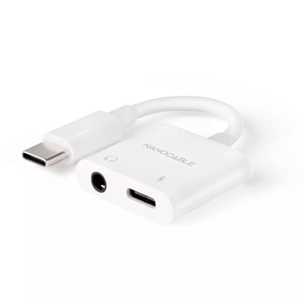 Cable adaptador de audio Type-C / Type-C Hembra PD + Jack 3.5mm Hembra / 65W / 11.5cm / 10.24.1206 / Tooq / Blanco