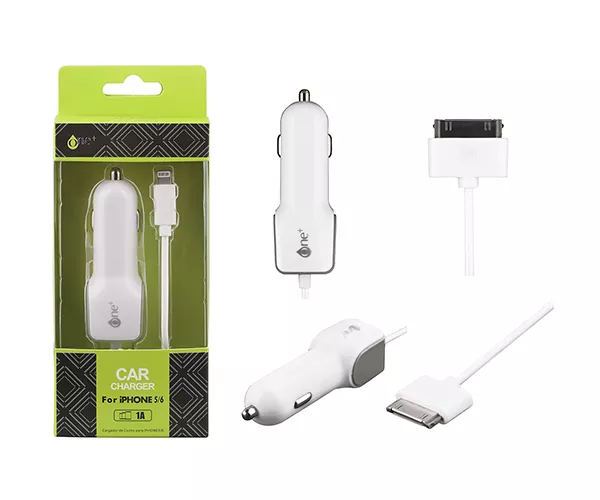 Cargador de coche-mechero con cable iPhone 4  / 5w / Blanco / Ca501/ One+
