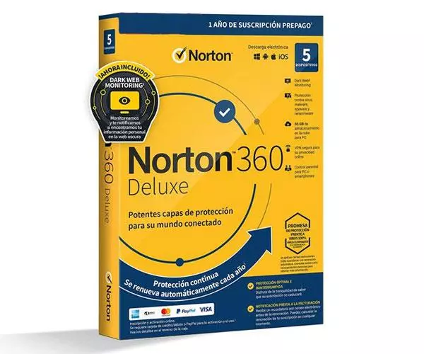 Antivirus Norton 360 Deluxe 50Gb / 1 Usuario / 5 Dispositivos / 1 A&ntilde;o / Box / 21433201