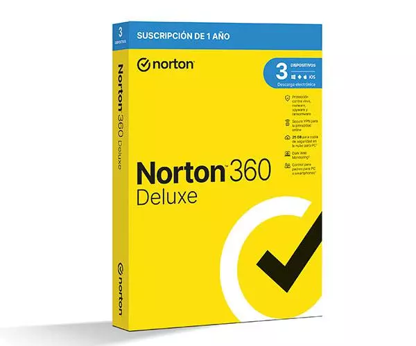 Antivirus Norton 360 Deluxe 25Gb / 1 Usuario / 3 Dispositivos / 1 A&ntilde;o / Box / 21436048