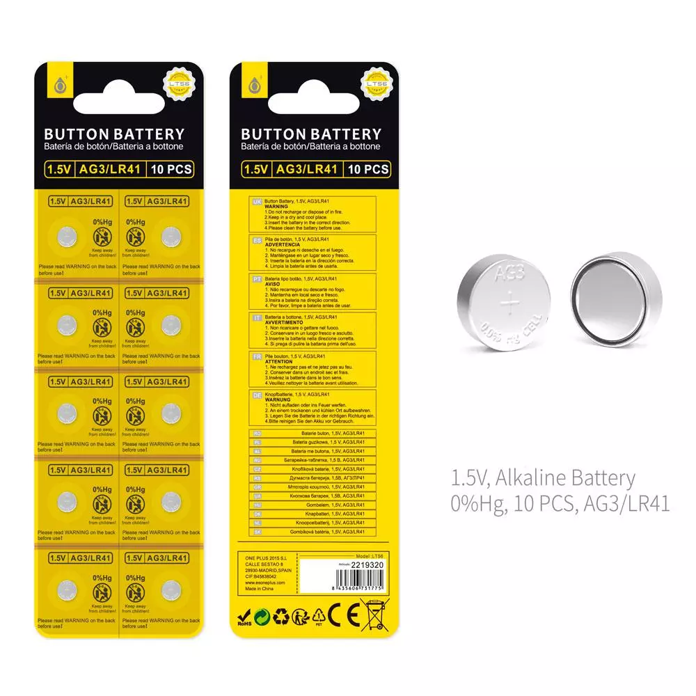 Pila boton Alcalina LR41  (10 Uds) 1.5V / LT56 / Ag3 / One+  2219320