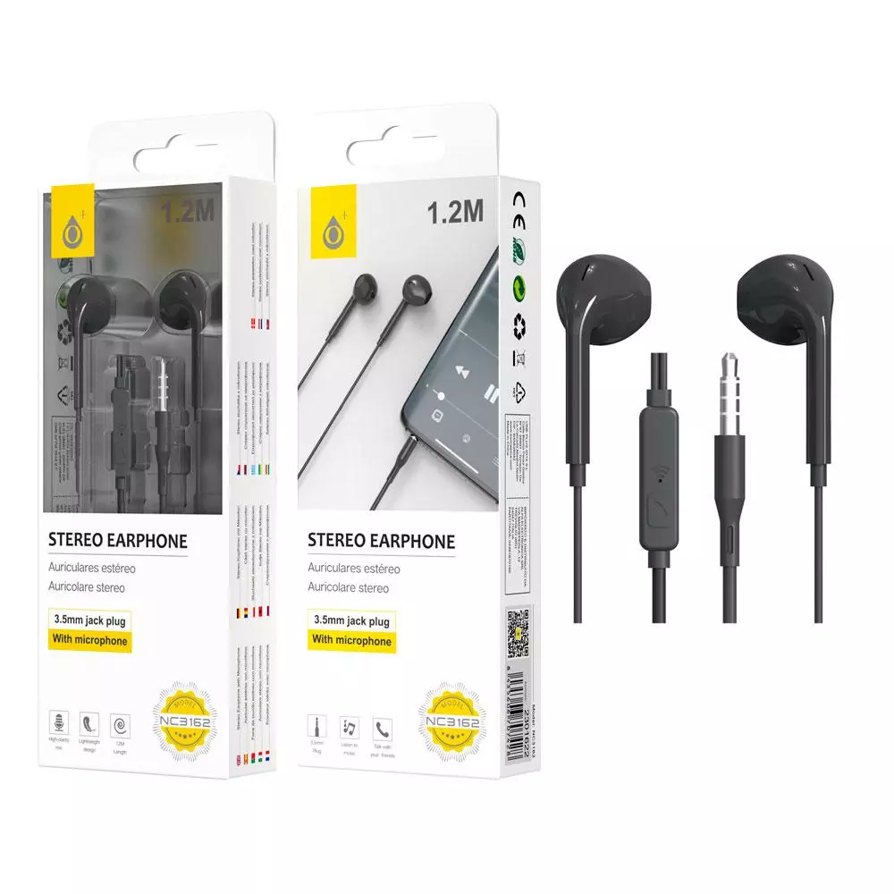 Auriculares con Micro intrauditivos NC3162  Speedy / Sin silicona / Boton control / 1.2m / Negro / One+