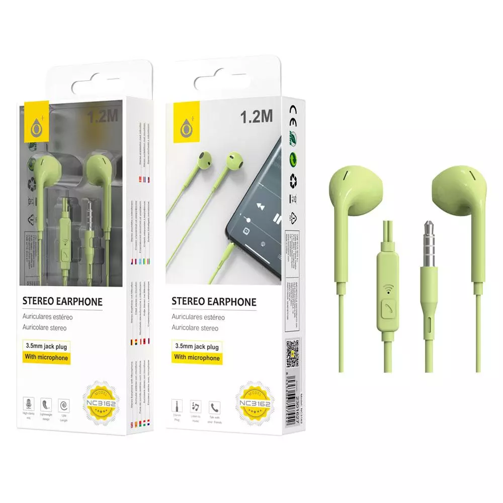 Auriculares con Micro intrauditivos NC3162  Speedy / Sin silicona / Boton control / 1.2m / Verde / One+