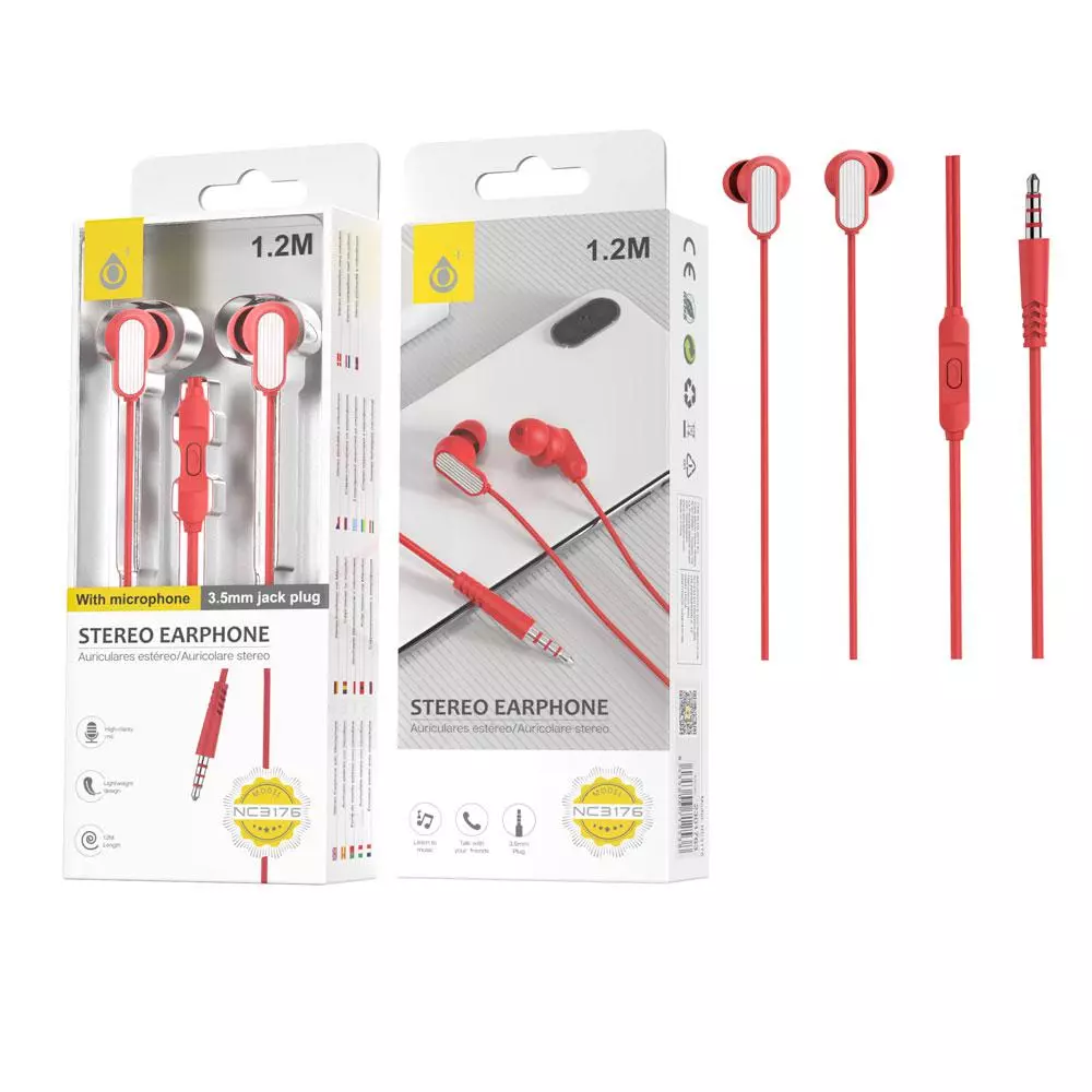 Auriculares con Microfono NC3176 / Jack 3.5mm / 1.2m / Rojo / One+ / 2301763