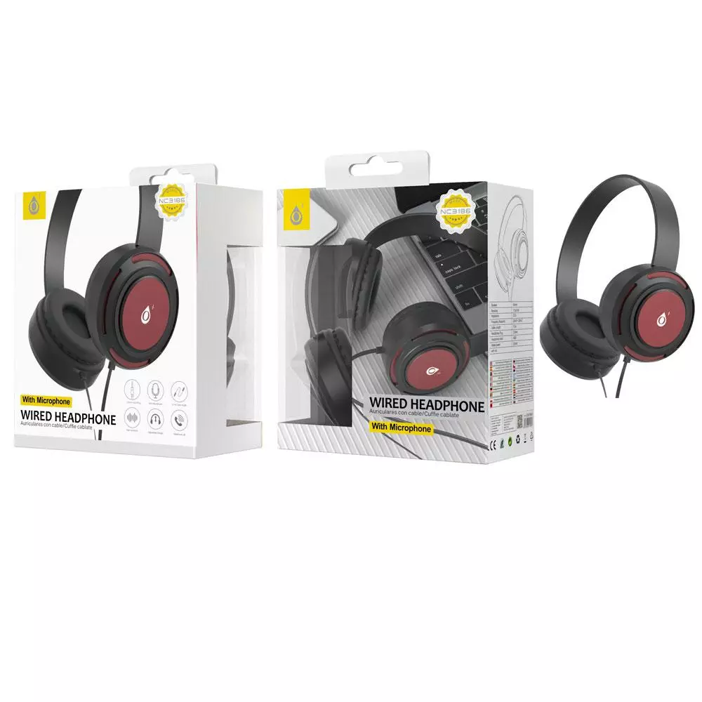 Auricular casco NC3186 / Jack 3.5mm / 1.2m / Dise&ntilde;o ajustable / Rojo / One + / 2301863