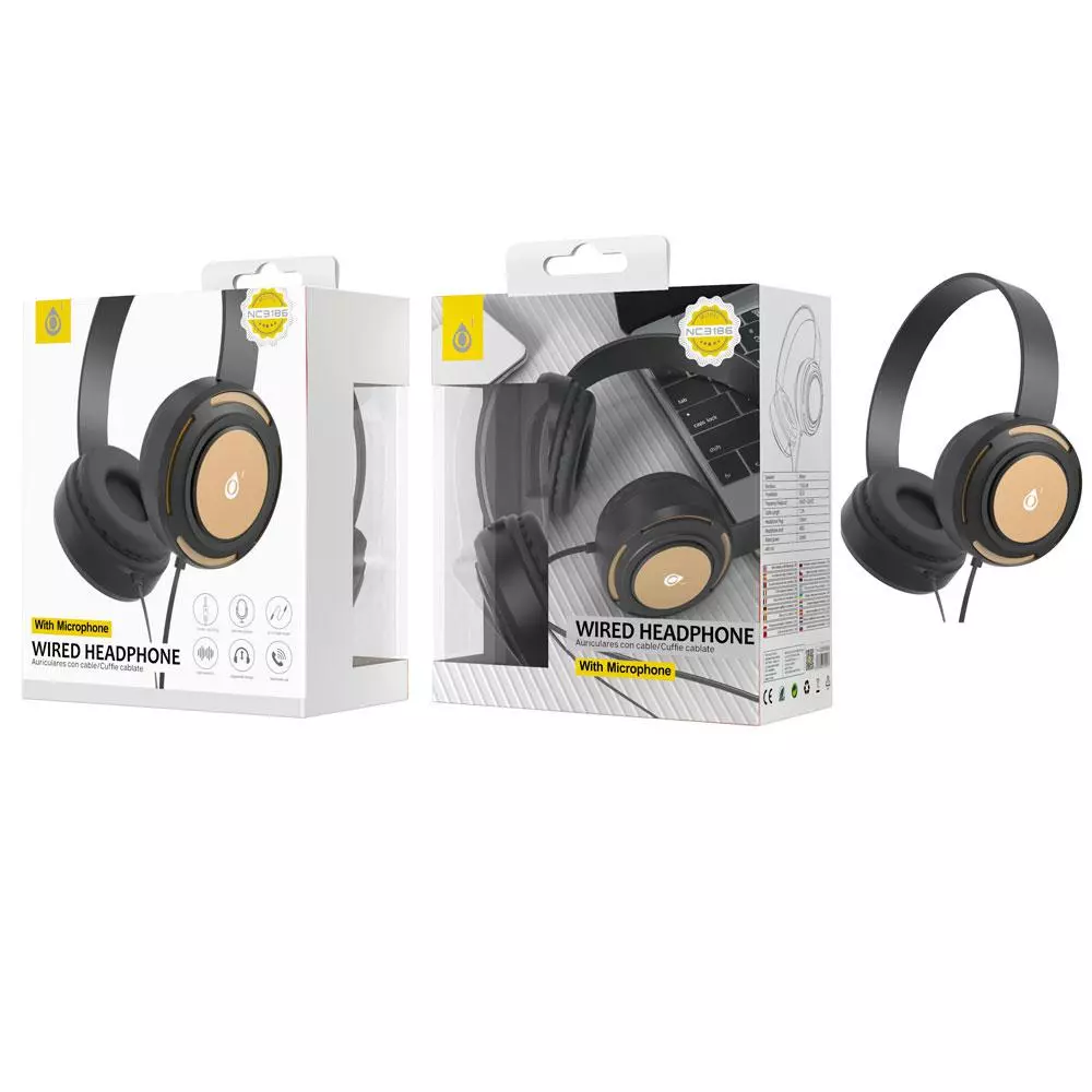 Auricular casco NC3186 / Jack 3.5mm / 1.2m / Dise&ntilde;o ajustable / Oro / One + / 2301869